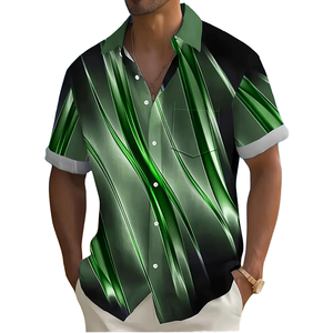 Thời Trang Mùa Hè Cộng Với Kích Thước Của Nam Giới Giản Dị Ngắn Tay Áo Dệt Kim Áo Sơ Mi Sọc Đồ Họa In 3D Phong Cách Sừng Nút Cho Bãi Biển Kỳ Nghỉ - Product Image 2