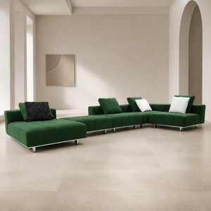 Sofá de Terciopelo Curvo Modular con Chaise Longue, Cojines Segmentados, Patas Metálicas Delgadas, Asiento Profundo, Perfil Bajo, para Sala de Estar, Villa o Apartamento - Product Image 3