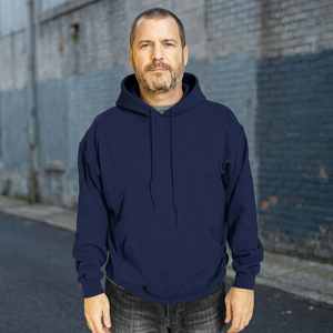 Sweat-shirt à capuche bleu marine pour homme, couleur unie, en molleton de coton, manches régulières, vêtement d'automne - Product Image 6
