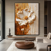 Peinture à l'huile abstraite purement peinte à la main sur toile, texture 3D, motif floral, décoration pour entrée et salon.