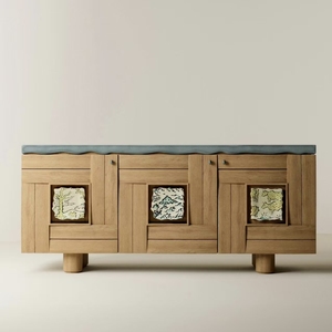 Mueble de Entrada de Lujo <span class=keywords><strong>con</strong></span> Detalles de Azulejos Pintados y Compartimentos de Almacenamiento para Espacios Residenciales Contemporáneos - Product Image 1