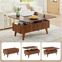 Table basse convertible à dessus relevable Design cannelé moderne ovale en bois pin panneau de rangement cadre en fer salon bureau petits espaces
