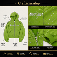 Glitzernder Grüner Hoodie für Herren Bling Hip-Hop Hot Fix Strass Sweatshirt Locker Sitzend Luxuriöser Urbaner Stil Maßgefertigter Hoodie