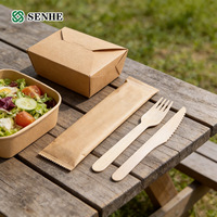 Meilleure vente 100% compostable biodégradable écologique Vintage bois cuillère fourchette couteau jetable en bois ensemble de couverts 16cm Camping