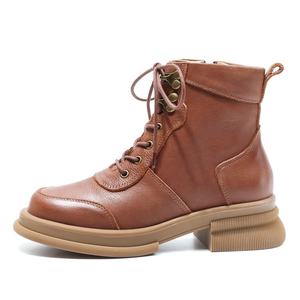 Botines de Piel Vacuna para Mujer, Otoño-Invierno, Cómodos, Transpirables, con Cierre de Cordones, Suela Suave, con Cremallera, Resistentes al Desgaste, Antideslizantes - Product Image 4