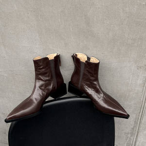 Botas Clásicas de Tobillo de Alta Calidad con Tacón Cuadrado, Parte Superior de Cuero Genuino, Botas de Ocio Femeninas de Moda Retro - Product Image 4