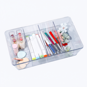 Boîte de rangement en plastique transparente avec compartiments, organisateur transparent pour cosmétiques, maquillage, papeterie, maison - Product Image 2