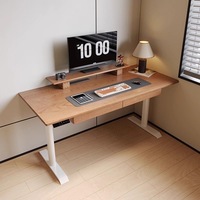 Bureau assis-debout électrique réglable en hauteur OEM avec tiroir, support d'écran, bureau d'ordinateur en bois ergonomique pour le télétravail