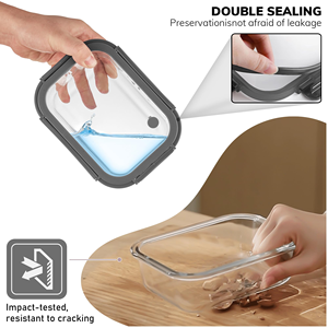 Rectangular Airtight Glass Food Storage Container with Leak-Proof Snap Latch <b>Lid</b> Top Lifting Design and Clip for Convenient Use - Product Image 2
