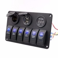 Kit de commande multifonctionnel 6 interrupteurs à bascule gravés au laser avec chargeur USB et prise d'alimentation pour voiture, camion, bateau