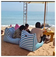 Kursi Santai Bean Bag Oxford Anti Air Anti UV Motif Garis untuk Luar Ruangan, Penutup Sofa Bean Bag untuk Bersantai di Pinggir Kolam Renang