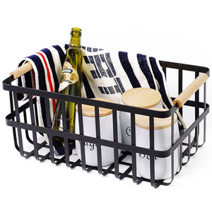 Farmhouse Storage Basket Food Storage Organizer Bin Laundry Storage Box Basket With Wood Handles