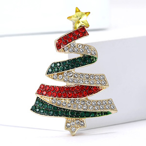 Strass kerstboom broche met lintwervelingen en stertop voor dames feestdagen revers, 44x30mm, 5 kleuren - Product Image 2