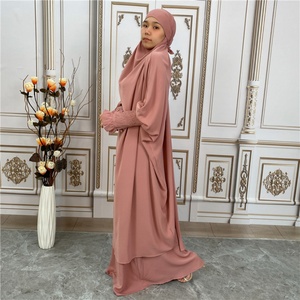 6608# 10 Colors Latest Premium Nida Abaya Two Piece Frill Elasticated Cuff Jilbab Prayer Set Abayas Simple Daily Wear - Product Image 3