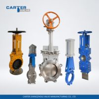 Vanne à opercule de type couteau Carter pour poudre minérale GG20/GG25 en acier duplex WCB, résistante à l'usure, à bride, à montage en sandwich, à brides à œillet, à souder, pneumatique