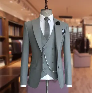 Benutzer definierte Männer Lucuxy einfarbige Männer Kleidung formelle Geschäft nach Maß Anzüge Grau Anzüge Slim Fit Set für Männer