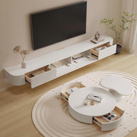 Table basse ronde en bois blanc de style nordique avec console TV pour hôtel et salon