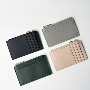 New Arrival Wholesale PU Saffiano Leather Zip Card Wallet Ultra Thin Coin Purse Small Women Credit Card Holder