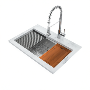 Évier de cuisine double bac 33x19 à encastrer en acier inoxydable 16 gauge, rapport 60/40, cuve rectangulaire pour usage en cuisine - Product Image 1