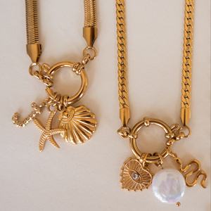 Kalung liontin mutiara matahari hati berlapis baja tahan karat emas 18K liontin kalung pengawet warna lapisan DIY modis - Product Image 4