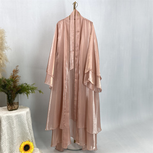 1432 # nuovo 2025 di moda Abaya abbigliamento donna raso lucido due strati aperto Abaya Dubai Cardigan Eid Ramadan Robe all'ingrosso - Product Image 5