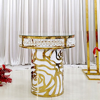 Support de présentation de gâteau rond en cristal doré pour la décoration de mariage, table de dessert, table en acier inoxydable, décoration de table pour événements de mariage et fêtes
