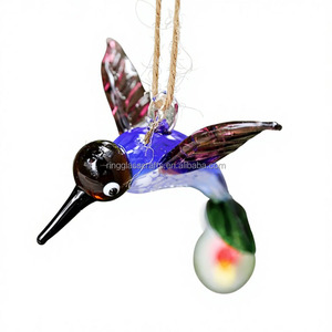 งานแก้วเป่ามือรูปนกขนาดเล็ก งานฝีมือแก้วมูราโน่ งานแก้วฟิวส์ งานแก้วประดับตกแต่ง จี้ห้อยเชือก<span class=keywords><strong>ป่าน</strong></span> รูปนกฮัม<span class=keywords><strong>มิ</strong></span>งเบิร์ด - Product Image 3