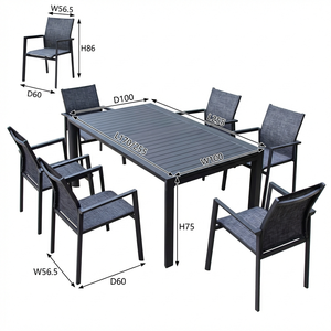 Modern Aluminum Frame Outdoor Dining <strong>Set</strong> 7 <strong>Pieces</strong> Rectangular Slat Table and <strong>6</strong> Chairs <strong>Garden</strong> <strong>Furniture</strong> <strong>Set</strong> for Patio Villa - Product Image 6