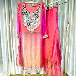 Conjunto de Salwar Kameez rosa bordado con dupatta, ropa étnica tradicional para mujer, traje de fiesta, corte holgado, largo hasta el suelo. - Product Image 2