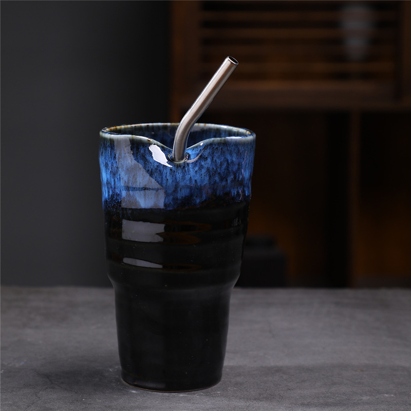 Vaso con pajita para bebés 334-c (azul) - 520ml