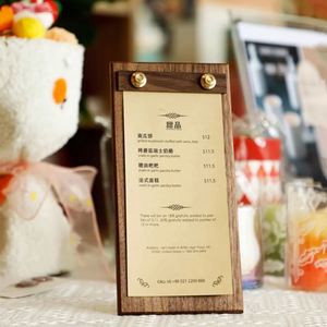 Walnut Wood Stand <b>File</b> <b>Folder</b> Natural Texture Design for Coffee Shop and Western Restaurant Menu Clip and Wooden Base - Product Image 2