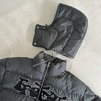 Manteaux courts d'hiver personnalisés en duvet Ultra Léger Broderie de Canard Oie Chenille Rembourré Amovible Chapeau Bulle Doudoune Veste pour Hommes