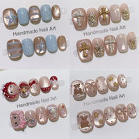 2026 Faux ongles à presser faits main, amande, courts, carrés, amusants, amovibles, réutilisables, 3D stéréo, motif dessin animé Kawaii, mignons, pour doigts