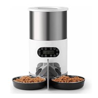 Pengumpan Kucing Otomatis Premium 4.5L Jendela Atas Stainless Steel Pengumpan Hewan Peliharaan Otomatis Mangkuk Pakan Hewan Peliharaan Dengan Dua Mangkuk Anjing Stainless Steel