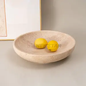 Newstar wholesale stone bowl decorative natural travertine marble decorative bowl customized beige round shape gift fruit bowl