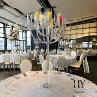 Candélabre de luxe moderne à 13 bras en cristal, fait main, tube haut, durable, incassable, de haute qualité, pour centre de table de mariage