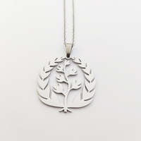 Collier rond en acier inoxydable avec pendentif en forme de branche d'olivier, couleur or 18 carats, collier populaire en forme de branche d'olivier creuse, arbre de vie