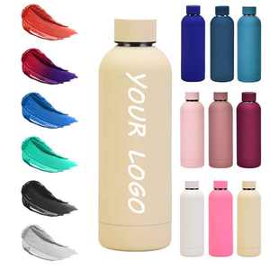 Bouteille d'eau sport 500 ml, toucher doux, petite ouverture, revêtement en caoutchouc gris rose, thermos isolé sous vide en acier inoxydable, vente chaude, cadeau - Product Image 1