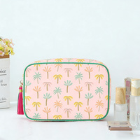 Pochette de toilette de voyage personnalisée en gros, sac cosmétique en toile à imprimé palmier tropical mignon pour femme, idéal pour l'été