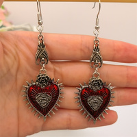 Boucles d'oreilles gothiques Vintage, goutte d'eau, bijoux sang Rose cœur huile chauve-souris, boucles d'oreilles gothiques rétro pour femmes