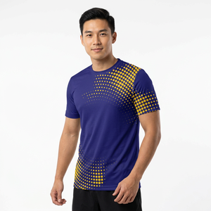 Camiseta de Fútbol Azul para Hombre con Patrón de Puntos Amarillos, Impresión Sublimada, Cuello Redondo, Manga Corta, Corte Atlético, Poliéster que Absorbe la Humedad - Product Image 2