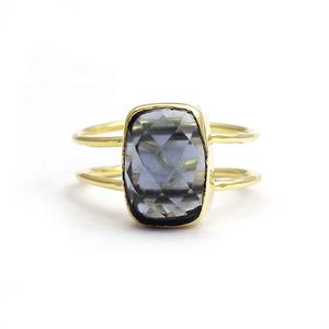 Handmade Black Onyx Gemstone <b>Ring</b> Rectangle Shape Double Band Adjustable Gold Plated <b>Ring</b> Faceted Cut Her Fashion Jewelry - Product Image 4