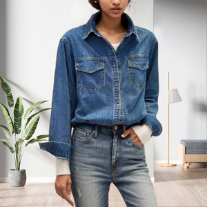 Hot Sale Long Sleeve Turn <b>Down</b> Collar Button up Pockets Denim Women Fashion - Product Image 6