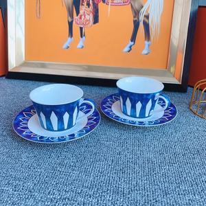 Nouveau produit, 2 tasses en céramique, style bleu nordique, ensembles de café de luxe, ensembles pour salon, tasses à thé et soucoupes en porcelaine - Product Image 3