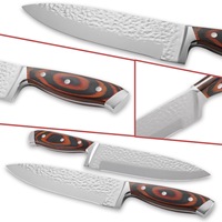 Ensemble de couteaux de cuisine en acier inoxydable Damas japonais 3CR13 gravé, couteau de chef en bois d'acacia avec bloc en bois