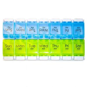 Organizador Semanal de Plástico Color Arcoíris con 7 Compartimentos y Botón de Presión, 14 Estuches para Pastillas - Product Image 1