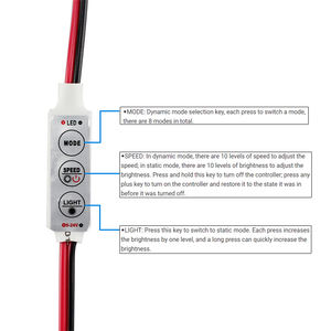 Heißer Mini-LED-Controller DC 12 V 24 V 12 A Konstante Spannung PWM 1-Kanal einfarbige Streifenleuchten 2-Stick-Lötkabel 3-Schlüssel-Dimmer - Product Image 4