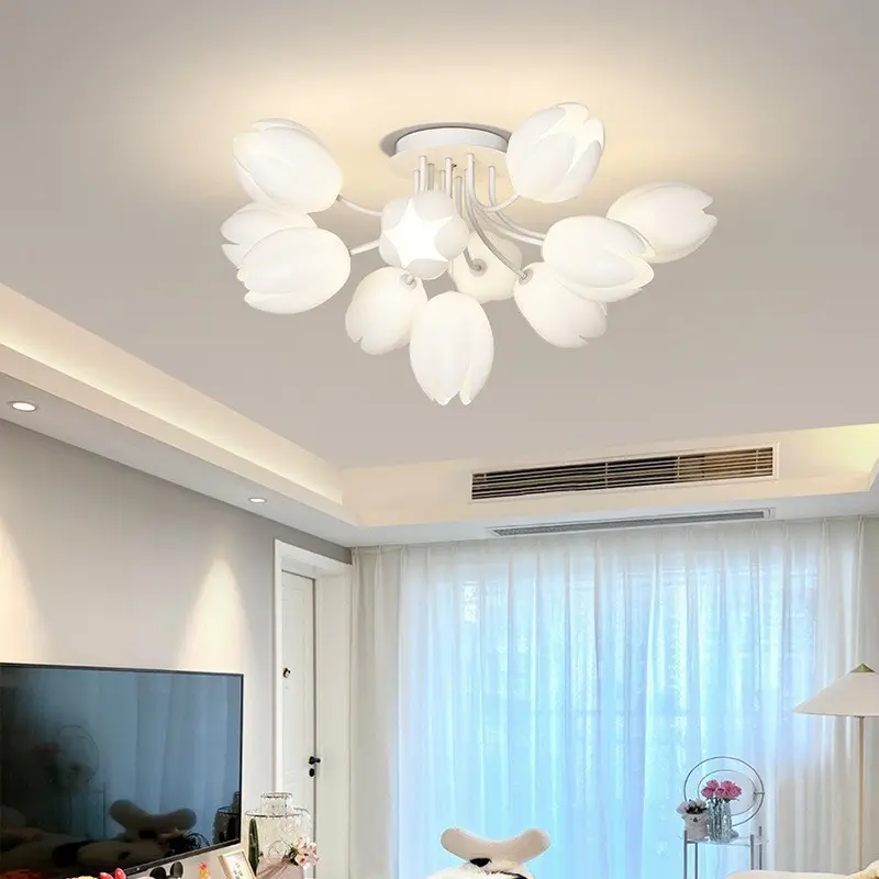 Lampu langit-langit Tulip susu Perancis, lampu langit-langit ruang tamu ruang Modern kamar tidur Multi besi