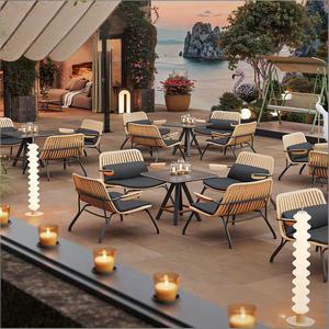 Ensemble de meubles de patio en corde tressée et aluminium pour l'extérieur, table et chaises en WPC pour café, bar, hôtel, grill et <span class=keywords><strong>terrasse</strong></span> - Product Image 1