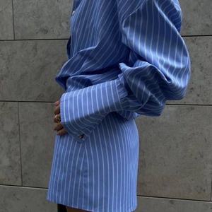 Vestido Mini de Lino y Algodón de Cintura Alta OEM para Mujer, Venta Caliente, Vestido Camisero Sexy a Rayas, Moda Casual de Verano - Product Image 2